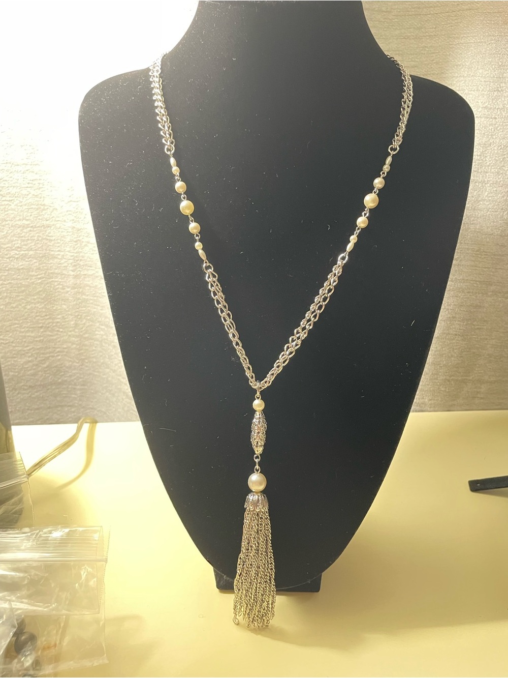 Sterling Silver  Pearl Tassel Y-Necklace